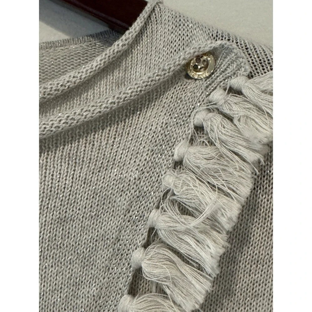 Lilly‎ Pulitzer Girls Mini Avenue Cardigan Gray Silver Wrap Fringe Cozy XL 12-14